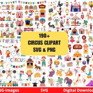 Circus SVG Bundle, Circus clipart, circus printable, circus PNG and SVG, Carnival Clip Art, Animals, Jokers, Circus Tent Clipart
