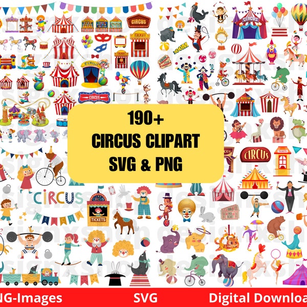 Circus clipart, circus printable , circus PNG and SVG, Carnival Clip Art, Animals, Jokers, Circus Tent Clipart, Circus set, Instant Download