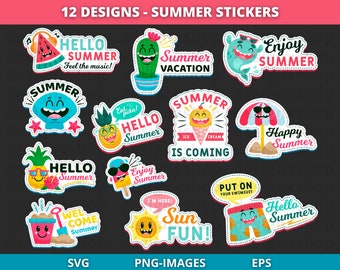 Summer Stickers Bundle: Beach & Tropical Clipart (PNG, SVG)