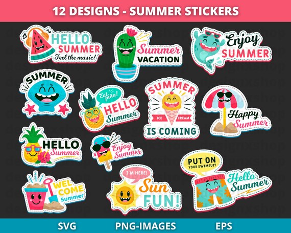 Summer stickers bundle | Summer Clipart | Summer svg | Summer Digital Stickers | Beach Stickers | Tropical Summer Stickers | PNG and SVG