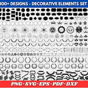 Decorative Elements SVG Bundle: Dividers, Arrows, Ornaments, Borders, Flourishes (Digital Download)