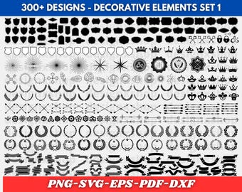 Decorative Elements SVG Bundle: Dividers, Arrows, Ornaments, Borders, Flourishes (Digital Download)