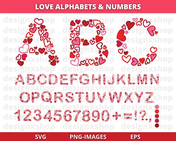 Valentine's Day Alphabet PNG, Valentine's Day Letters, Letters and Numbers, Love Alphabet Clip Art, Love Letters, Valentine Letters SVG