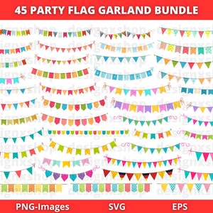 Bunting Banner Clipart, Garland Clipart, partij vlag Clipart, Bunting Banner Svg bundel, Banner Bunting verjaardagsfeestje, partij bunting Vector