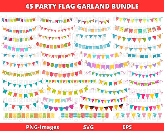 Bunting Banner Clipart, Garland Clipart, Party Flag Clipart, Bunting Banner Svg Bundle, Banner Bunting Birthday Party, Party Bunting Vector