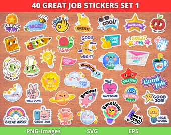 Great Job Motivational Stickers, Reward Stickers Clipart, Good Job Reward Stickers | Back to school stickers, Inspirational, PNG, SVG, Set 1