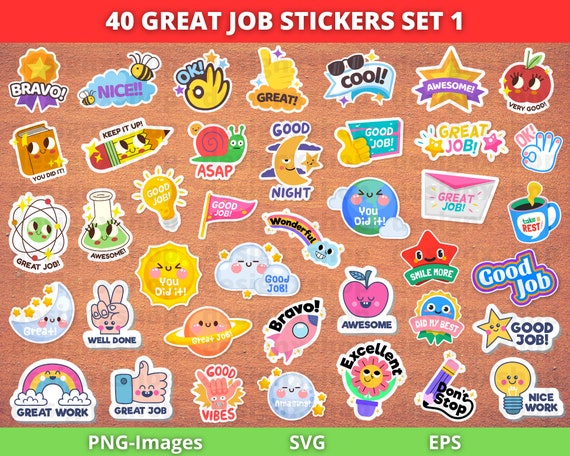 Great Job Motivational Stickers, Reward Stickers Clipart, Good Job Reward Stickers | Back to school stickers, Inspirational, PNG, SVG, Set 1
