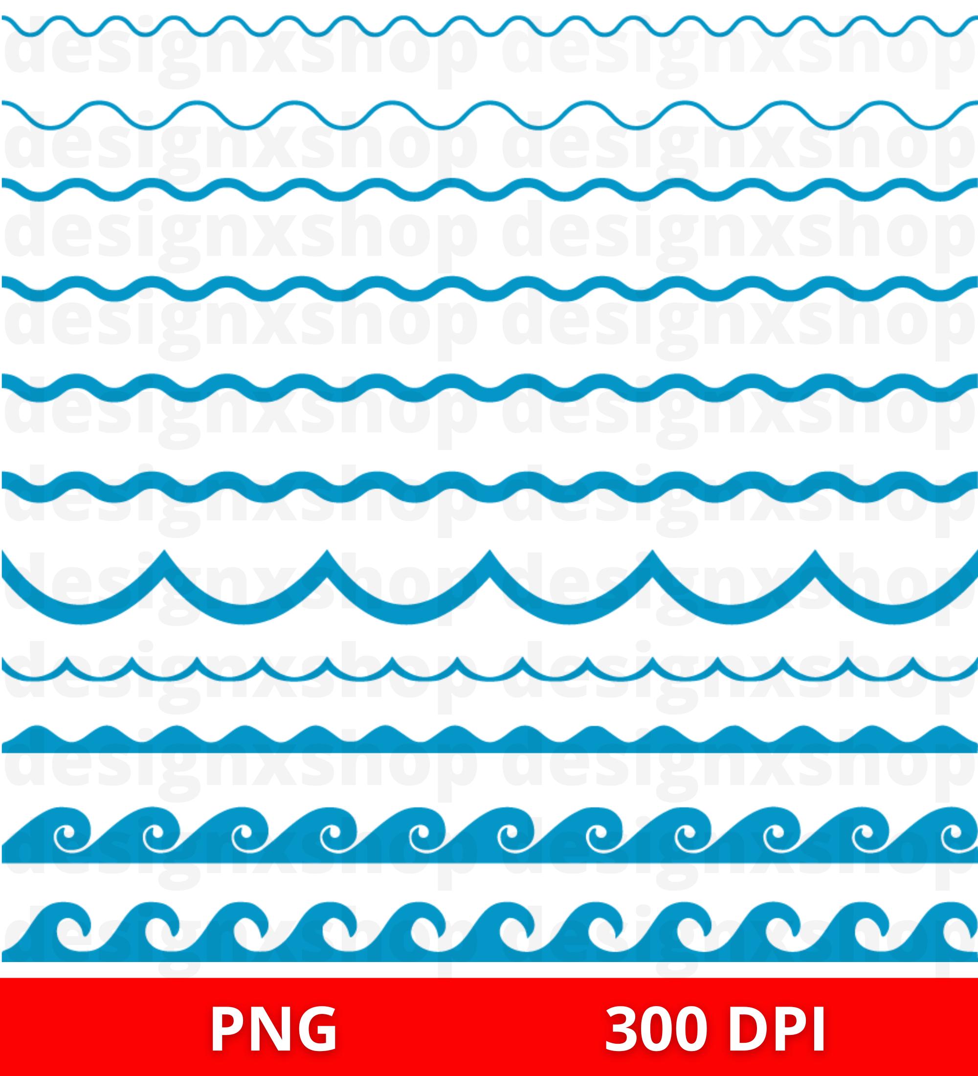 Ocean Wave Boder Ocean Wave Borders Bundle, Seamless Wave Divider Clipart, Beach Border ...