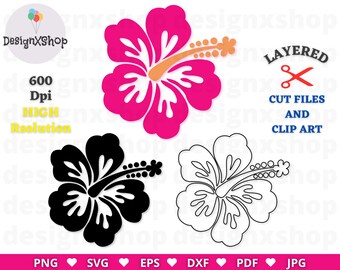 Hibiscus SVG, Floral, Flowers SVG PNG Digital Download, Tropical Flower ...