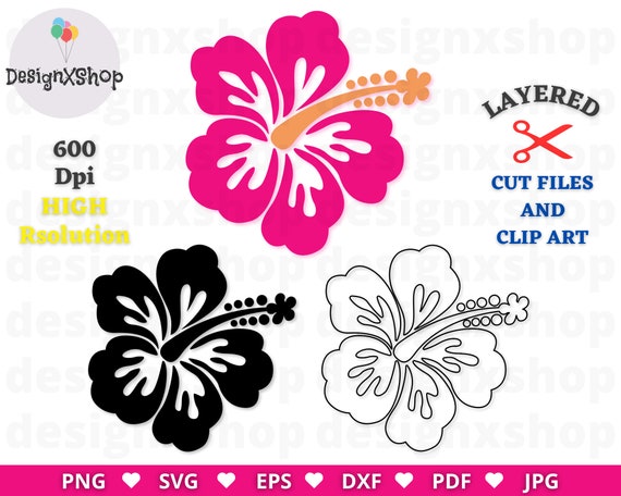 Hibiscus Svg, Hibiscus Flower Svg, Hibiscus Clipart, Hawaiian Flower Svg, Flower Svg, Tropical Flower Clipart, Files for Cricut