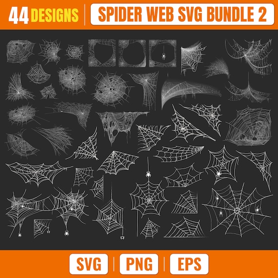 Spider Web SVG Bundle 2, Halloween Cobweb SVG, 44 Spider Web Designs, Spider Web Clipart, Spooky SVG Files for Cricut, Silhouette, Glowforge