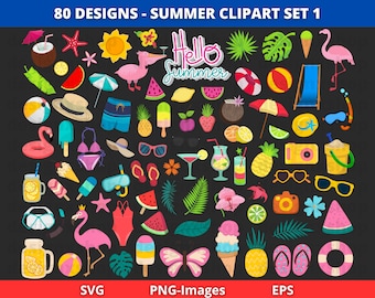 Summer Clipart Set: Beach, Tropical, Popsicles (SVG & PNG)
