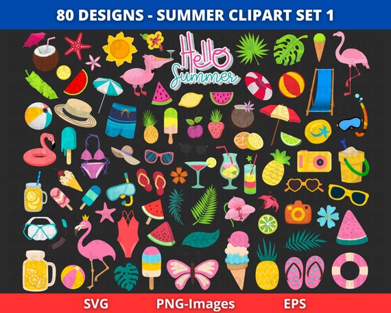 summer clipart set, Summer clipart, Popsicles clipart, beach clipart, Tropical Fun Clipart, Instant Download SVG and PNG