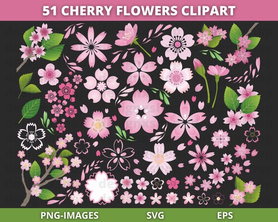Cherry Flower clipart, Cherry Blossom Svg, Floral clipart, Flower clipart, pink flowers, Spring clipart, Floral Plants, Branch, PNG and SVG