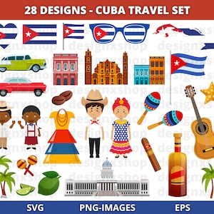 Kuba Clipart, Havanna Clipart, Reise Clipart, Land Clipart, Kubanische Clipart, Kinder, Tracht, Instant Download SVG und PNG