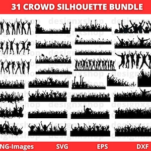 Multitud de personas animando svg / Grupos humanos de personas Svg / Silueta de fiesta de personas / Silueta de personas / Multitud Svg / Paquete de personas felices