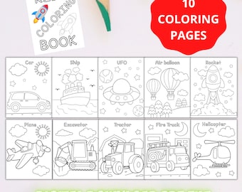 Transportation Coloring Book: 10 Vehicle Pages (Digital Download PDF)