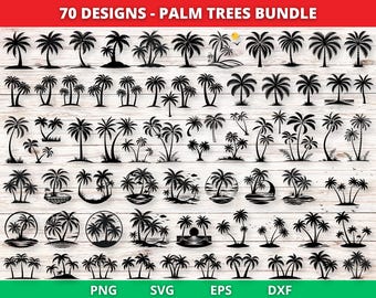 Palmboom SVG-bundel, palmboom SVG, palmboom clipart, palmboom silhouet, palmboom gesneden bestanden voor de Cricut, strandleven SVG, palmboom png