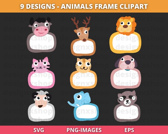 Animal Frame Clipart, Animal clipart, Animal Faces clipart, Animal Faces Frames clipart, Frame Svg, Animal svg, Instant Download SVG and PNG