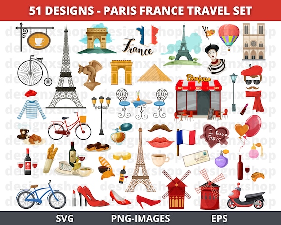 PARIS clipart, France Clipart, Travel clipart, Europe Clipart, Romantic Paris, Eiffel Tower, Landmarks, French Clipart, Instant Download