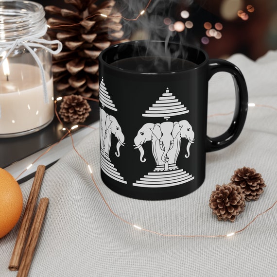 3 Headed Elephant, Vintage Laos Flag, Laos Symbolic, Vintage Lao Coffee Cup, Laos Black Mug - 11oz Black Mug