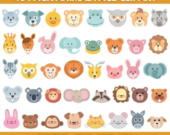 Animal face clipart, Animal face svg, Animal clipart, Baby animal clipart, Nursery animal clipart, Cute animal svg, Download SVG and PNG