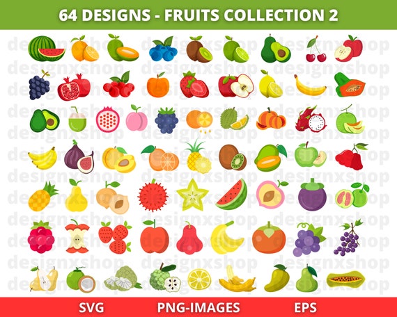 Fruits Clipart, Fruit SVG Bundle, Flat Summer Fruits, Tropical Fruits clipart, Colorful Fruits Clipart, Food Clipart, Download SVG and PNG