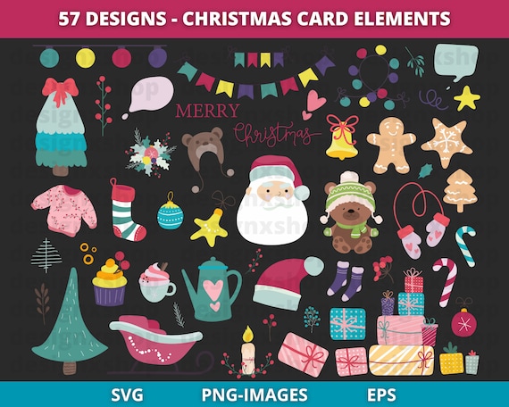 Christmas Clipart, Christmas Greeting Card Elements, Xmas Time, New Year Elements, Christmas SVG Bundle, Digital Download SVG and PNG