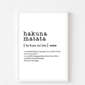 Definicja Hakuna Matata | Wydruk domowy | Wydruk sypialniany | Wystrój domu | Wydruki domowe | Sztuka ścienna do domu | Wydruki łazienkowe | Wydruki z zabawnymi cytatami