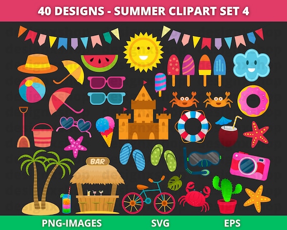Summer clipart set 4, Summer clipart, Popsicles clipart, Beach clipart, Tropical Fun Clipart, Instant Download SVG and PNG