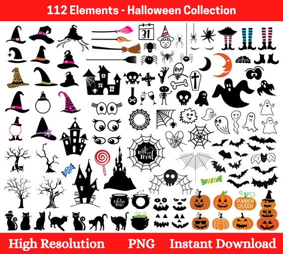 Halloween Svg Bundle, Pumpkin Svg, Ghost Svg, Hats Svg, Spider web svg, Witch svg, Halloween clipart, Instant Download PNG and SVG