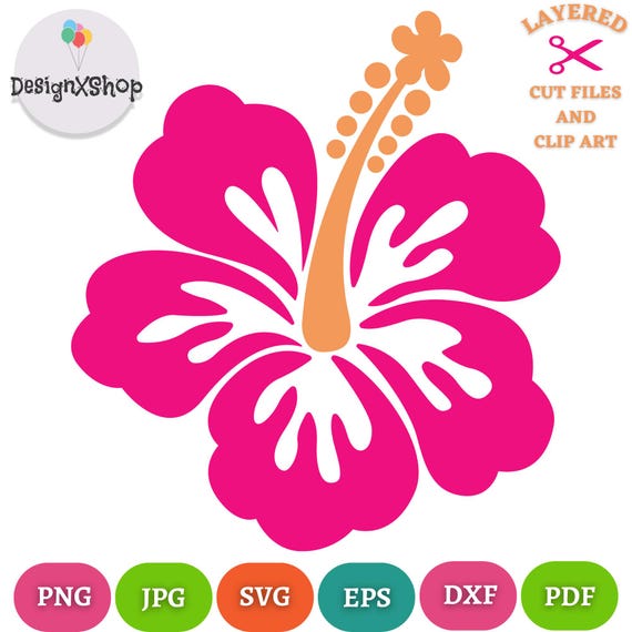 Hibiscus Svg, Hibiscus Flower Svg, Hibiscus Clipart, Hawaiian Flower Svg, Flower Svg, Tropical Flower Clipart, Files for Cricut