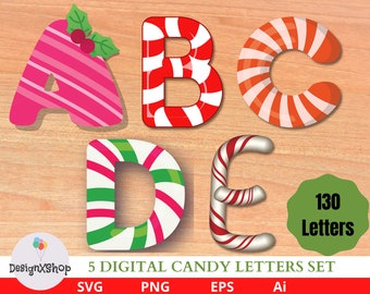 Bundel met clipart van kerstsnoepstokjes en alfabet (digitale download)