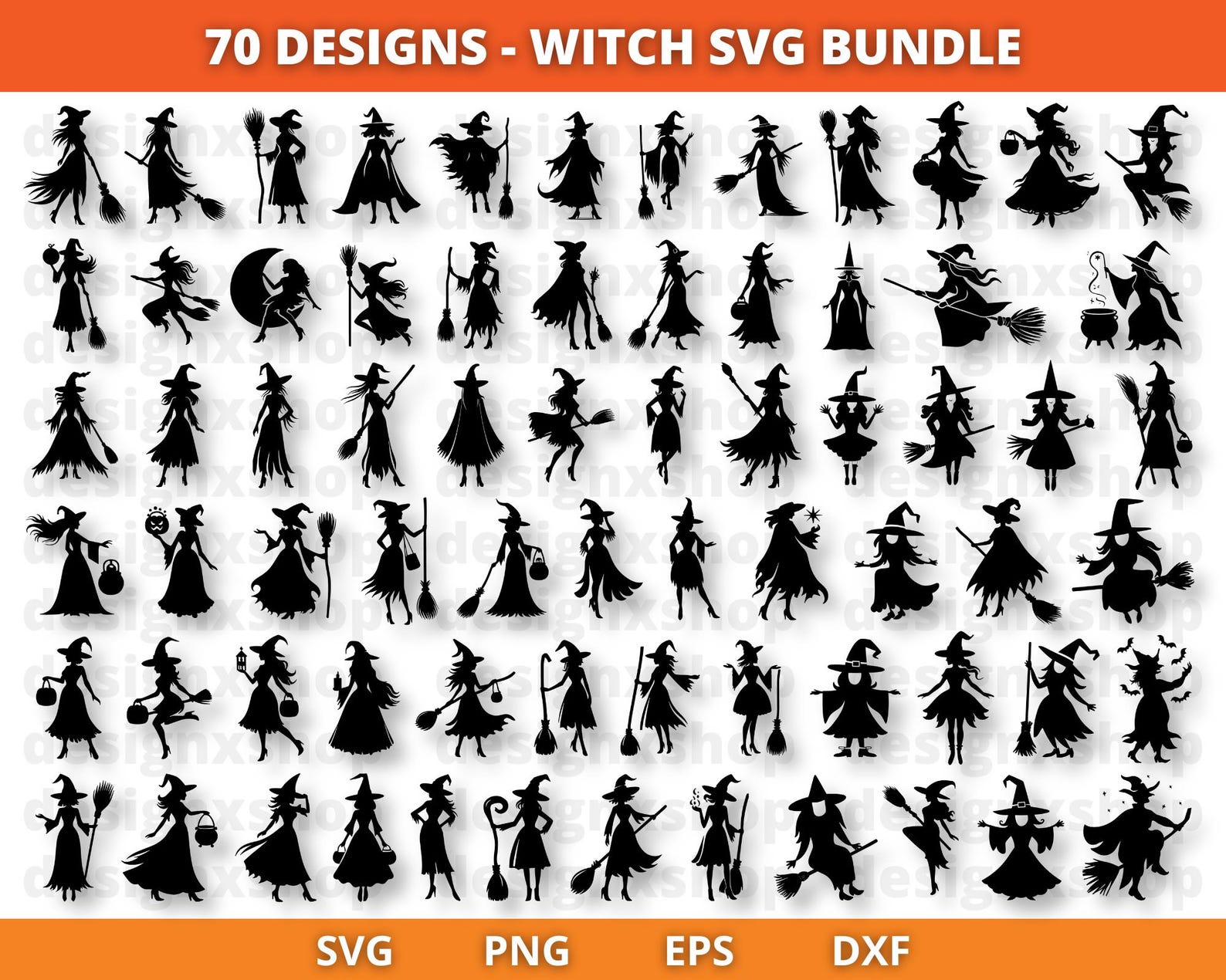 Witch SVG Bundle: Halloween Clipart, Witchcraft Silhouette (70 Designs ...