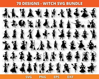 Witch SVG Bundle: Halloween Clipart, Witchcraft Silhouette (70 Designs)