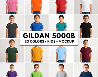 Gildan 5000B Kids T-Shirt Mockup Bundle: 20 Colors Boys T-shirt Mockup (Digital Download)
