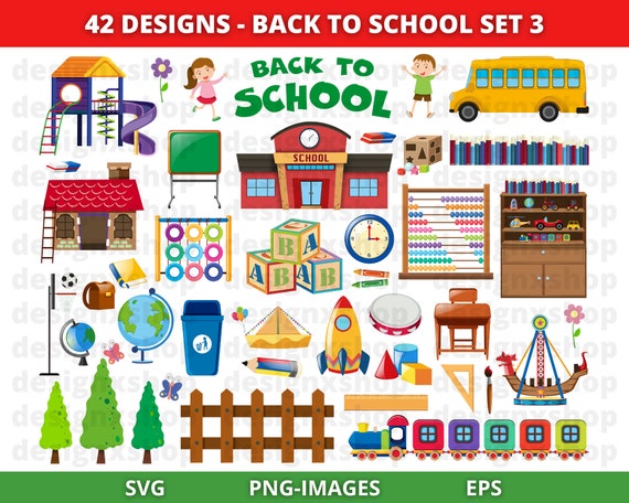 Back to School Clipart, School clipart, School Kids clipart, Stationery clipart, Educational, School supplies, Instant Download SVG and PNG