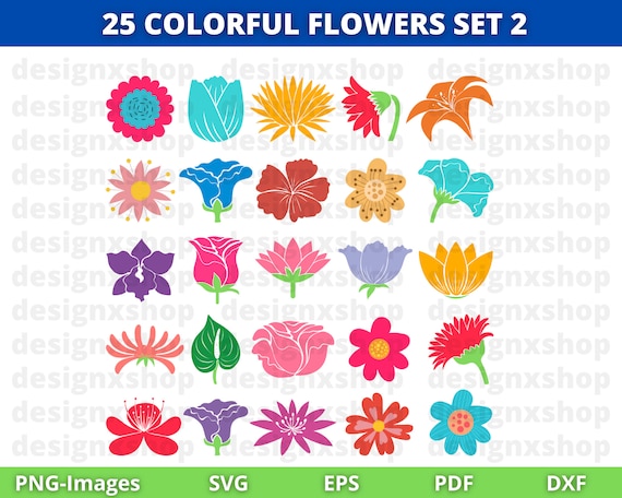 Cute Flower svg Bundle, Flat flowers clipart, Gardening flower svg, vector svg png dxf stencil cut file for silhouette cricut vinyl