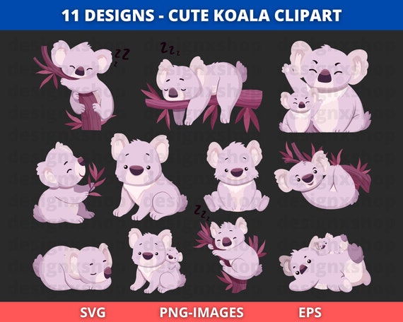 Cute Koala Clipart, Koala Bear clipart, KOALA clipart, Animals Clipart, mother day clipart, Baby koala clipart, Nursery clipart, SVG and PNG