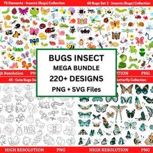 Bugs SVG Mega Bundle, Bugs Clipart, Bugs SVG Bundle, Insekten Clipart, Schmetterling, Marienkäfer, Frühling, Tier Clipart, Bugs Umrisse svg und Png