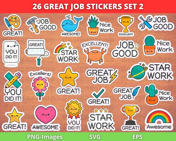 Great Job Motivational Stickers, Reward Stickers Clipart, Good Job Reward Stickers | Back to school stickers, Inspirational, PNG, SVG, Set 2