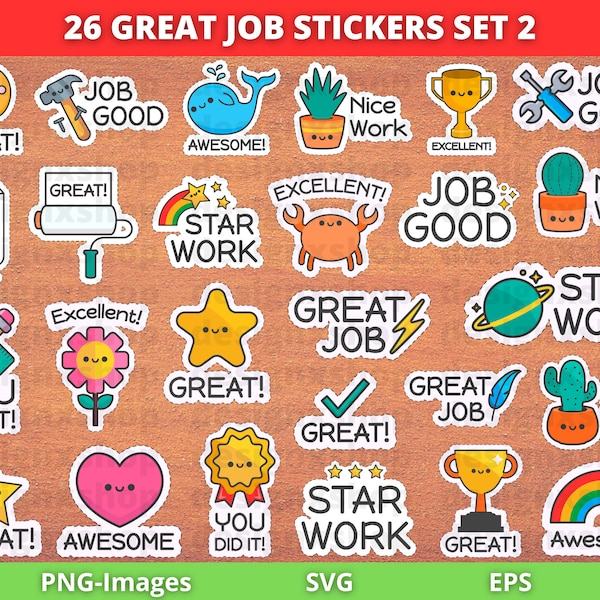 Great Job Motivational Stickers, Reward Stickers Clipart, Good Job Reward Stickers | Back to school stickers, Inspirational, PNG, SVG, Set 2