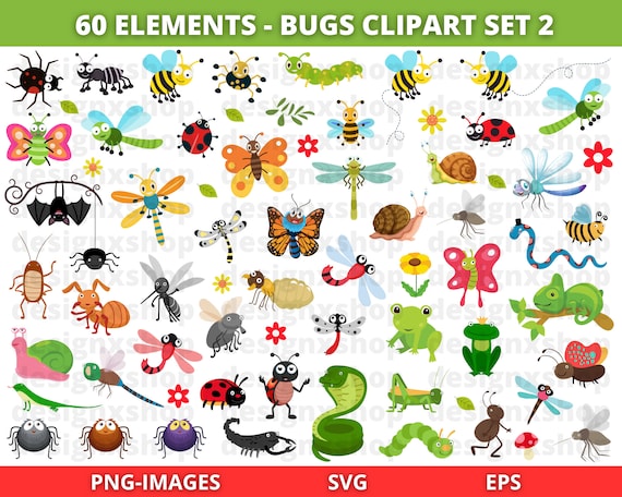 Bugs clipart, Insects clipart, butterfly clipart, Bugs clipart set 2, Insect bundle svg, Bugs svg, ladybug svg, Spring, Download SVG and PNG
