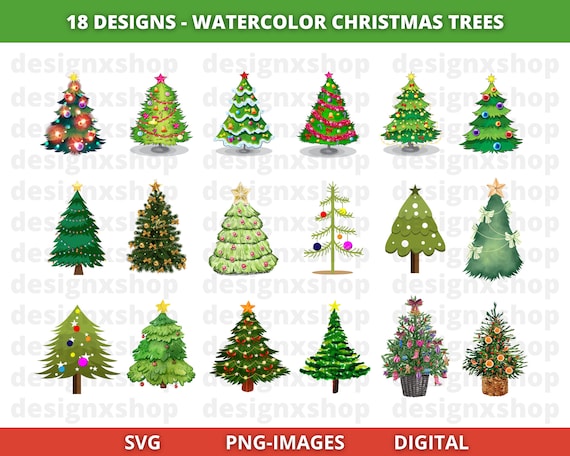 Watercolor Christmas Trees clipart, Painted Tree Clipart | Christmas Illustrations | PNG Graphics | Watercolor xmas trees clipart