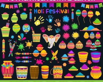 Holi Festival Clipart Bundle: Colorful Splashes, SVG, PNG (Digital Download)