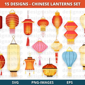 Kinesiska lyktor Clipart: Asiatiskt nyår SVG, PNG (digital nedladdning)