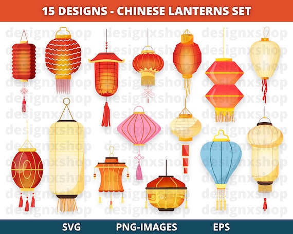 Lanterns Clipart, Chinese clipart, Chinese new year clipart, Asian Lanterns, Hanging Lantern Clipart, Digital Download SVG and PNG