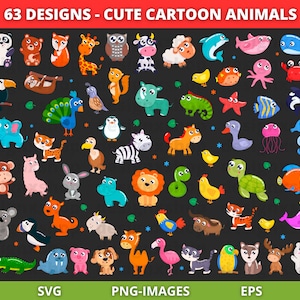 Tier Clipart, süße Tiere Clipart, Dschungel Tiere Clipart, Safari Clipart, Cartoon Tier, Tropisches Tier, Instant Download PNG und SVG