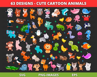 Animal clipart, cute animals clipart, Jungle animals clipart, Safari clipart, Cartoon animal, Tropical animal, Instant Download PNG and SVG