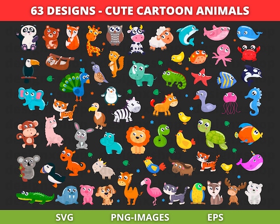 Animal clipart, cute animals clipart, Jungle animals clipart, Safari clipart, Cartoon animal, Tropical animal, Instant Download PNG and SVG